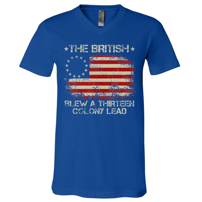 The British Blew A 13 Colony Lead 4th Of July Us Flag V-Neck T-Shirt