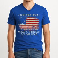 The British Blew A 13 Colony Lead 4th Of July Us Flag V-Neck T-Shirt