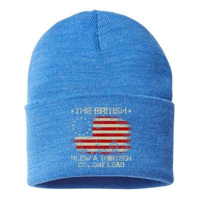 The British Blew A 13 Colony Lead 4th Of July Us Flag Sustainable Knit Beanie