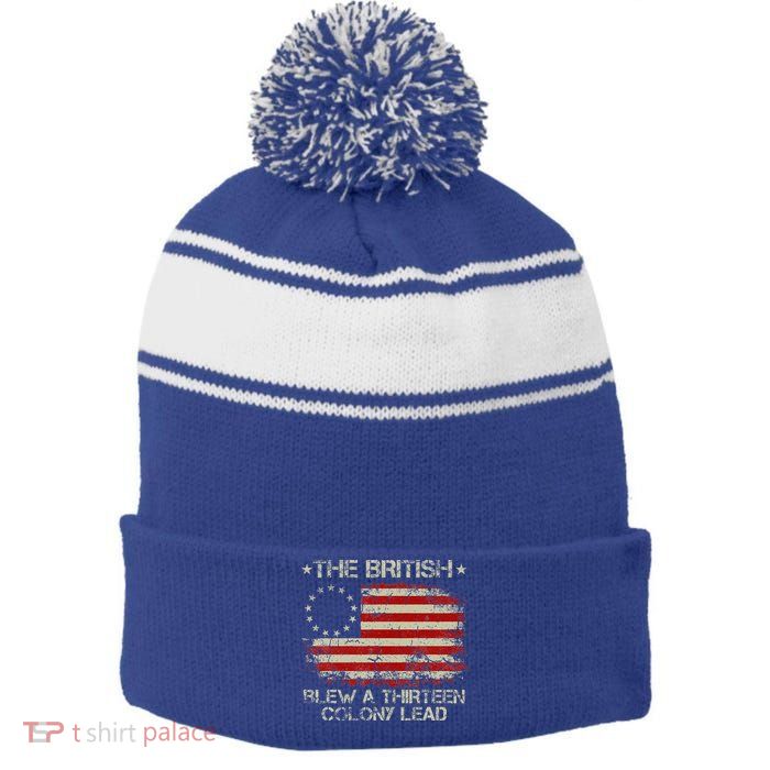 The British Blew A 13 Colony Lead 4th Of July Us Flag Stripe Pom Pom Beanie