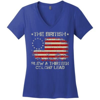 The British Blew A 13 Colony Lead 4th Of July Us Flag Women's V-Neck T-Shirt