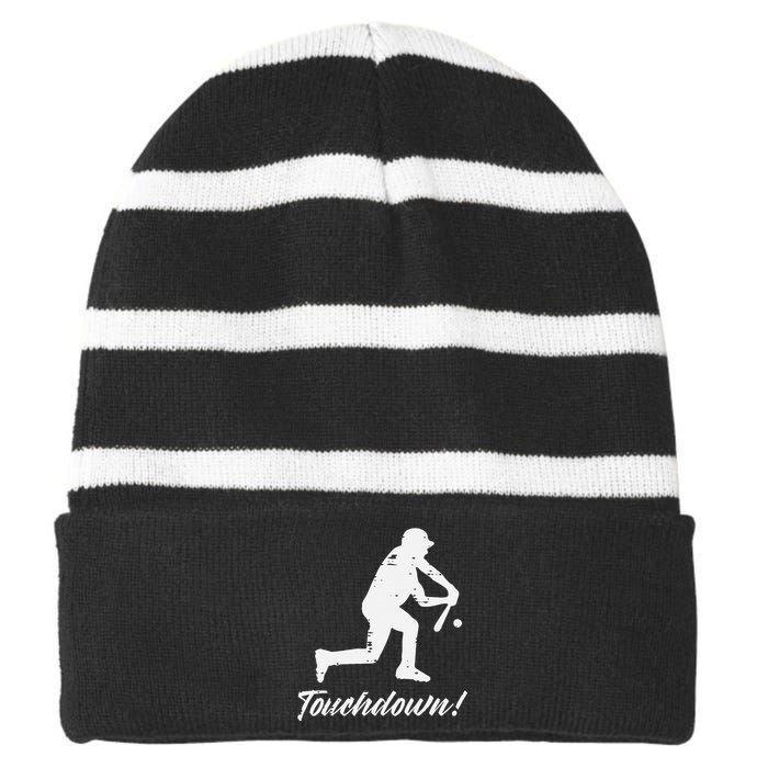 Touchdown Baseball Batter Sports Player Coach Striped Beanie with Solid Band