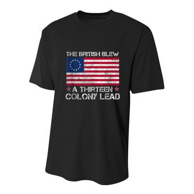 The British Blew A 13 Colony Lead A Thirteen Colony Lead Youth Performance Sprint T-Shirt