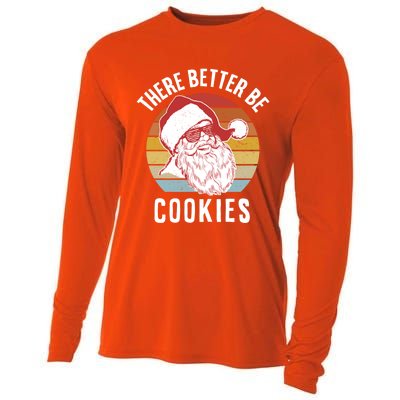 There Better Be Cookies Gift Retro Hipster Funny Santa Gift Cooling Performance Long Sleeve Crew