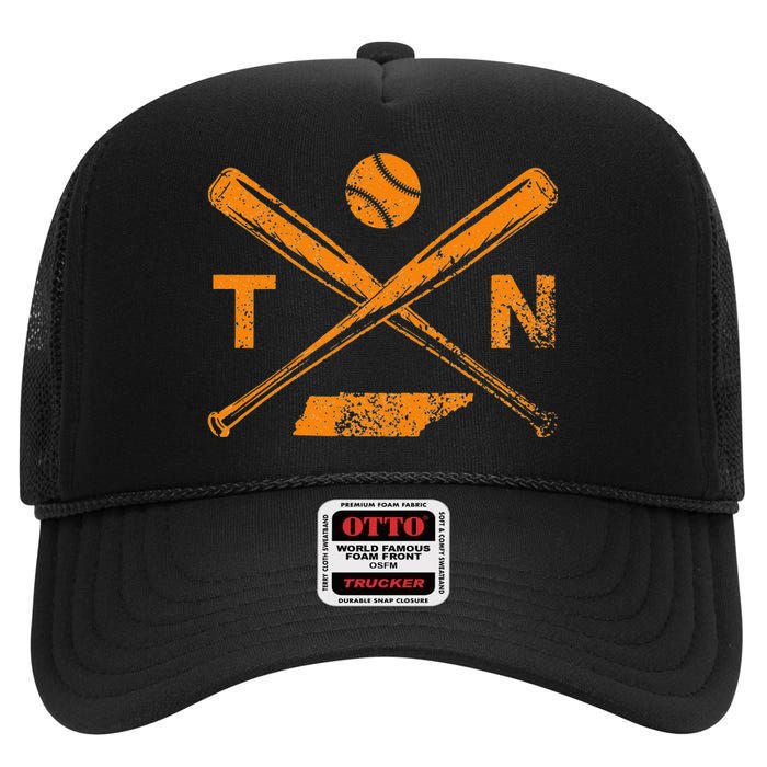 Tennessee Baseball Bats & Ball Classic Baseball Player High Crown Mesh Back Trucker Hat