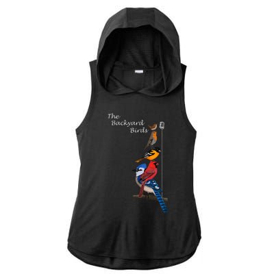 The Backyard Birds Blue Jay Cardinal Wren Bird Birdwatcher Ladies PosiCharge Tri-Blend Wicking Draft Hoodie Tank