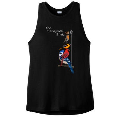 The Backyard Birds Blue Jay Cardinal Wren Bird Birdwatcher Ladies PosiCharge Tri-Blend Wicking Tank