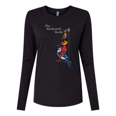 The Backyard Birds Blue Jay Cardinal Wren Bird Birdwatcher Womens Cotton Relaxed Long Sleeve T-Shirt