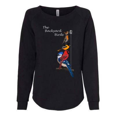 The Backyard Birds Blue Jay Cardinal Wren Bird Birdwatcher Womens California Wash Sweatshirt