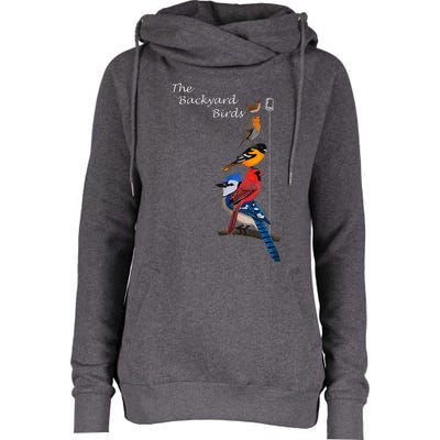 The Backyard Birds Blue Jay Cardinal Wren Bird Birdwatcher Womens Funnel Neck Pullover Hood