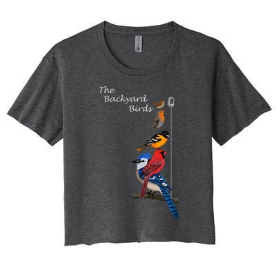 The Backyard Birds Blue Jay Cardinal Wren Bird Birdwatcher Women's Crop Top Tee