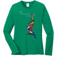 The Backyard Birds Blue Jay Cardinal Wren Bird Birdwatcher Ladies Long Sleeve Shirt