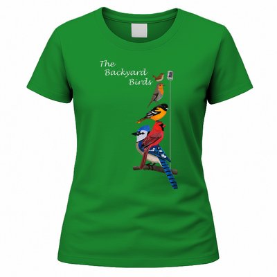 The Backyard Birds Blue Jay Cardinal Wren Bird Birdwatcher Women's T-Shirt