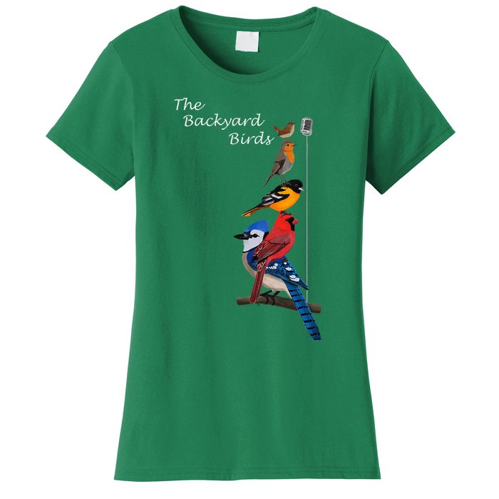 The Backyard Birds Blue Jay Cardinal Wren Bird Birdwatcher Women's T-Shirt