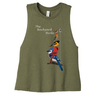 The Backyard Birds Blue Jay Cardinal Wren Bird Birdwatcher Women's Racerback Cropped Tank