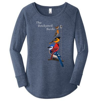 The Backyard Birds Blue Jay Cardinal Wren Bird Birdwatcher Women's Perfect Tri Tunic Long Sleeve Shirt