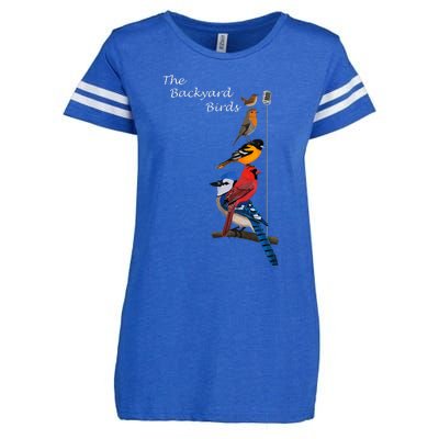 The Backyard Birds Blue Jay Cardinal Wren Bird Birdwatcher Enza Ladies Jersey Football T-Shirt