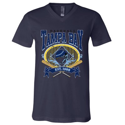 Tampa Bay Baseball Vintage Baseball Lover V-Neck T-Shirt