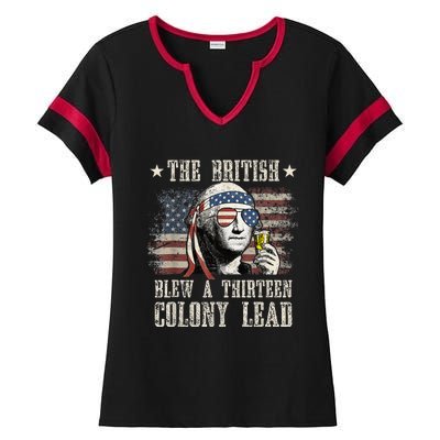 The British Blew A 13 Colony Lead Funny 4th Of July Ladies Halftime Notch Neck Tee