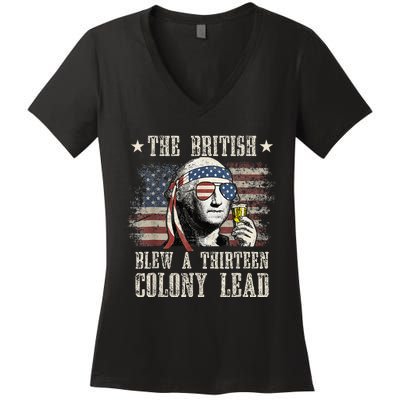 The British Blew A 13 Colony Lead Funny 4th Of July Women's V-Neck T-Shirt