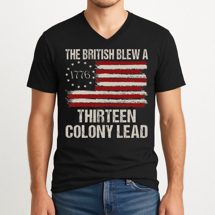 The British Blew A 13 Colony Lead Funny 4th Of July V-Neck T-Shirt