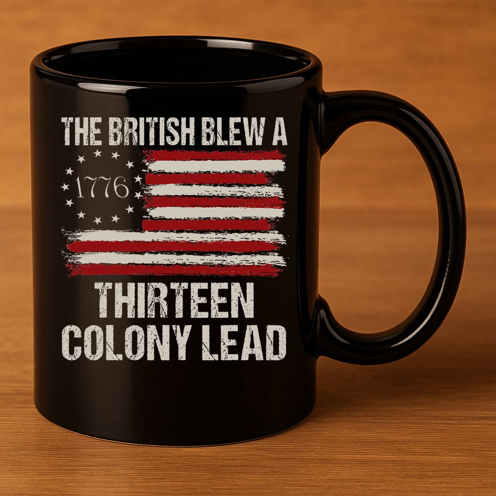 The British Blew A 13 Colony Lead Funny 4th Of July 11oz C Handle Ceramic Mug