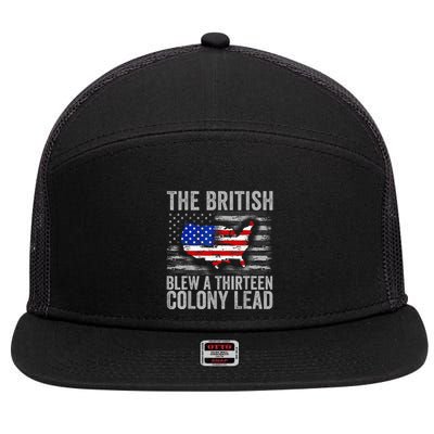 The British Blew A 13 Colony Lead Funny 4th Of July 7 Panel Mesh Trucker Snapback Hat