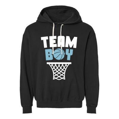 Team Boy Basketball Gender Reveal Blue Baby Shower Party Garment-Dyed Fleece Hoodie