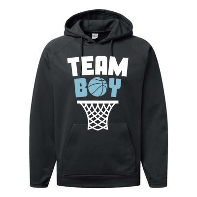 Team Boy Basketball Gender Reveal Blue Baby Shower Party Performance Fleece Hoodie