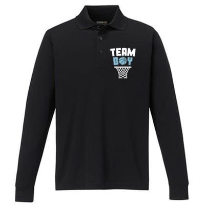 Team Boy Basketball Gender Reveal Blue Baby Shower Party Performance Long Sleeve Polo