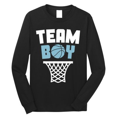 Team Boy Basketball Gender Reveal Blue Baby Shower Party Long Sleeve Shirt