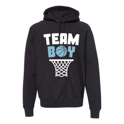 Team Boy Basketball Gender Reveal Blue Baby Shower Party Premium Hoodie