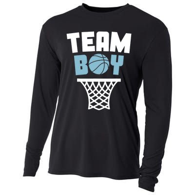 Team Boy Basketball Gender Reveal Blue Baby Shower Party Cooling Performance Long Sleeve Crew