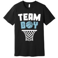 Team Boy Basketball Gender Reveal Blue Baby Shower Party Premium T-Shirt