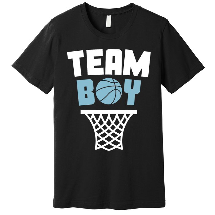 Team Boy Basketball Gender Reveal Blue Baby Shower Party Premium T-Shirt