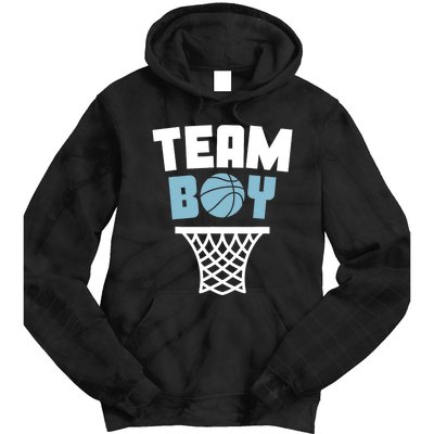 Team Boy Basketball Gender Reveal Blue Baby Shower Party Tie Dye Hoodie