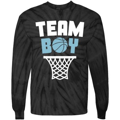 Team Boy Basketball Gender Reveal Blue Baby Shower Party Tie-Dye Long Sleeve Shirt