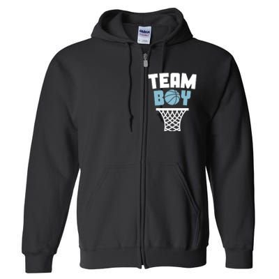 Team Boy Basketball Gender Reveal Blue Baby Shower Party Full Zip Hoodie