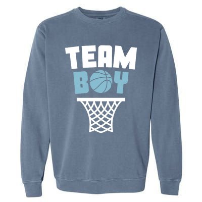 Team Boy Basketball Gender Reveal Blue Baby Shower Party Garment-Dyed Sweatshirt