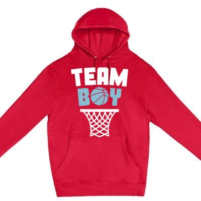 Team Boy Basketball Gender Reveal Blue Baby Shower Party Premium Pullover Hoodie