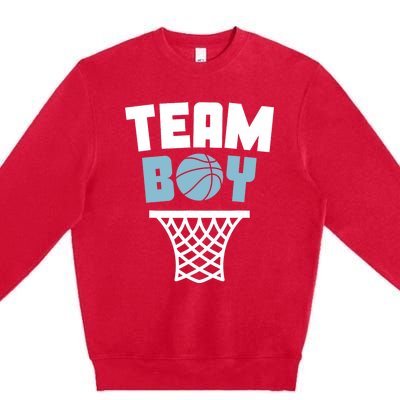 Team Boy Basketball Gender Reveal Blue Baby Shower Party Premium Crewneck Sweatshirt