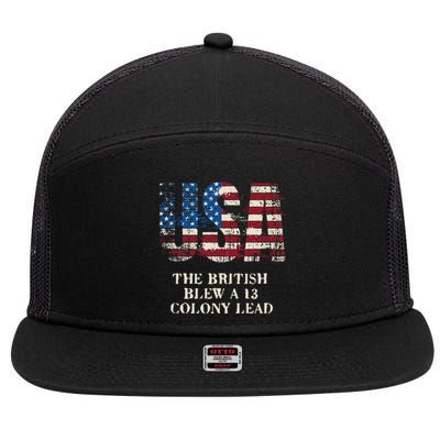 The British Blew A 13 Colony Lead Funny 4th Of July 7 Panel Mesh Trucker Snapback Hat