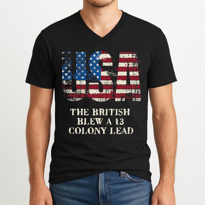 The British Blew A 13 Colony Lead Funny 4th Of July V-Neck T-Shirt