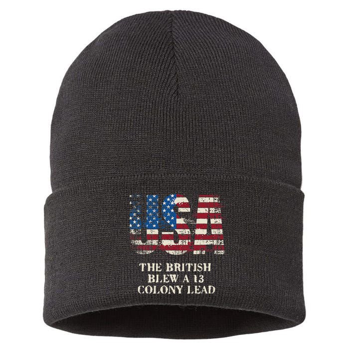 The British Blew A 13 Colony Lead Funny 4th Of July Sustainable Knit Beanie