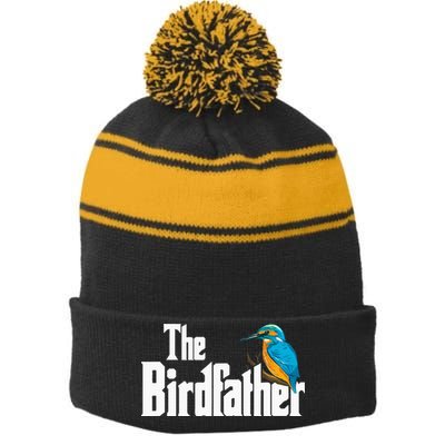 The Birdfather Bird Watching Funny Meme Birder Daddy Stripe Pom Pom Beanie