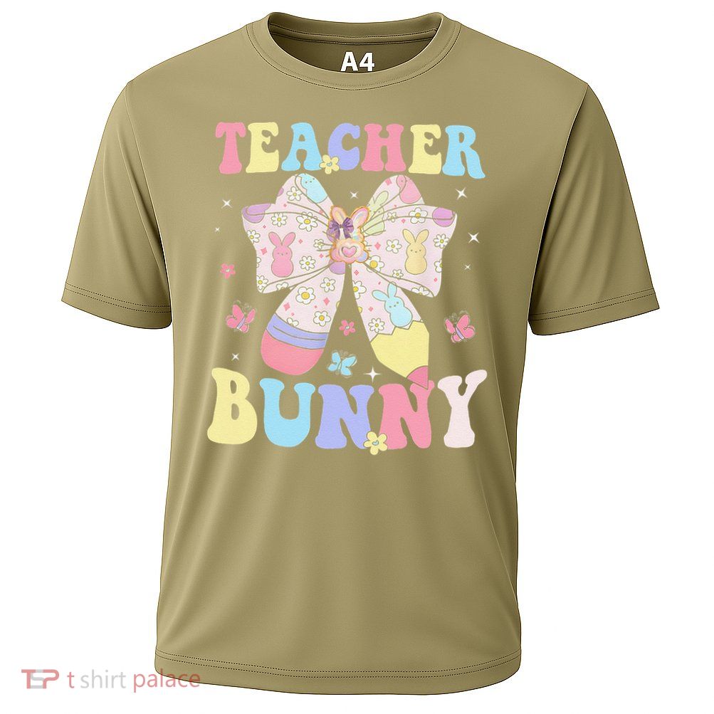 Teacher Bunny Bow Pencil Easter Days Resurrection Hunting Cooling Performance Crew T-Shirt