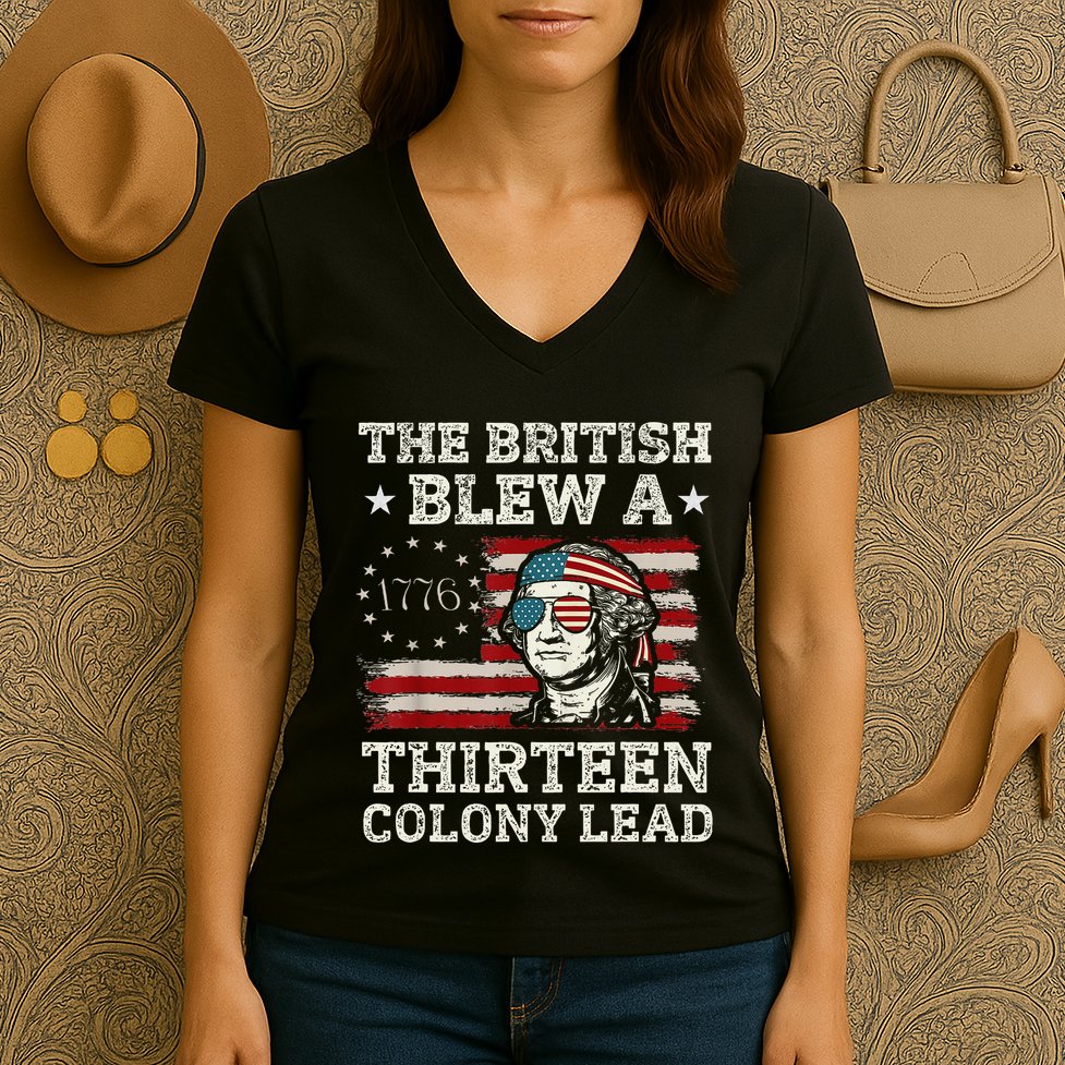 The British Blew A 13 Colony Lead Funny Women's V-Neck T-Shirt