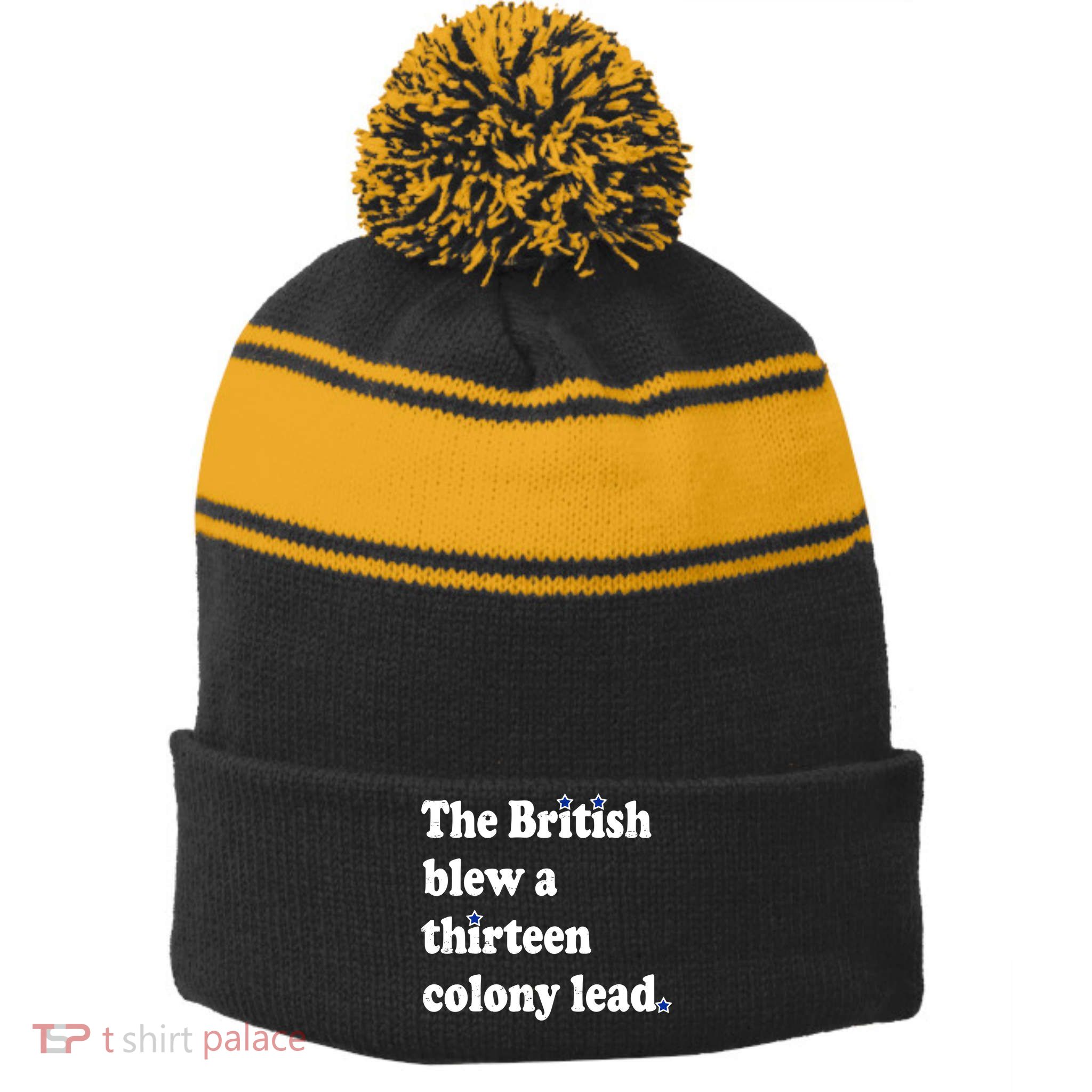 The British Blew A Thirteen Colony Lead Stripe Pom Pom Beanie