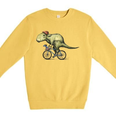 Trex Bikers Bicycle Riding Dinosaur Design Premium Crewneck Sweatshirt