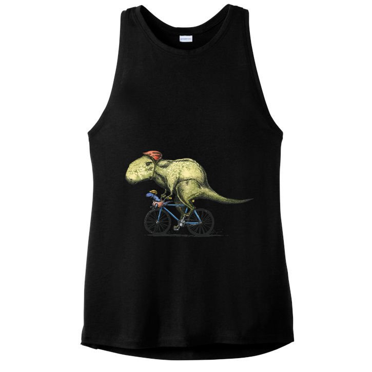 Trex Bikers Bicycle Riding Dinosaur Design Ladies PosiCharge Tri-Blend Wicking Tank